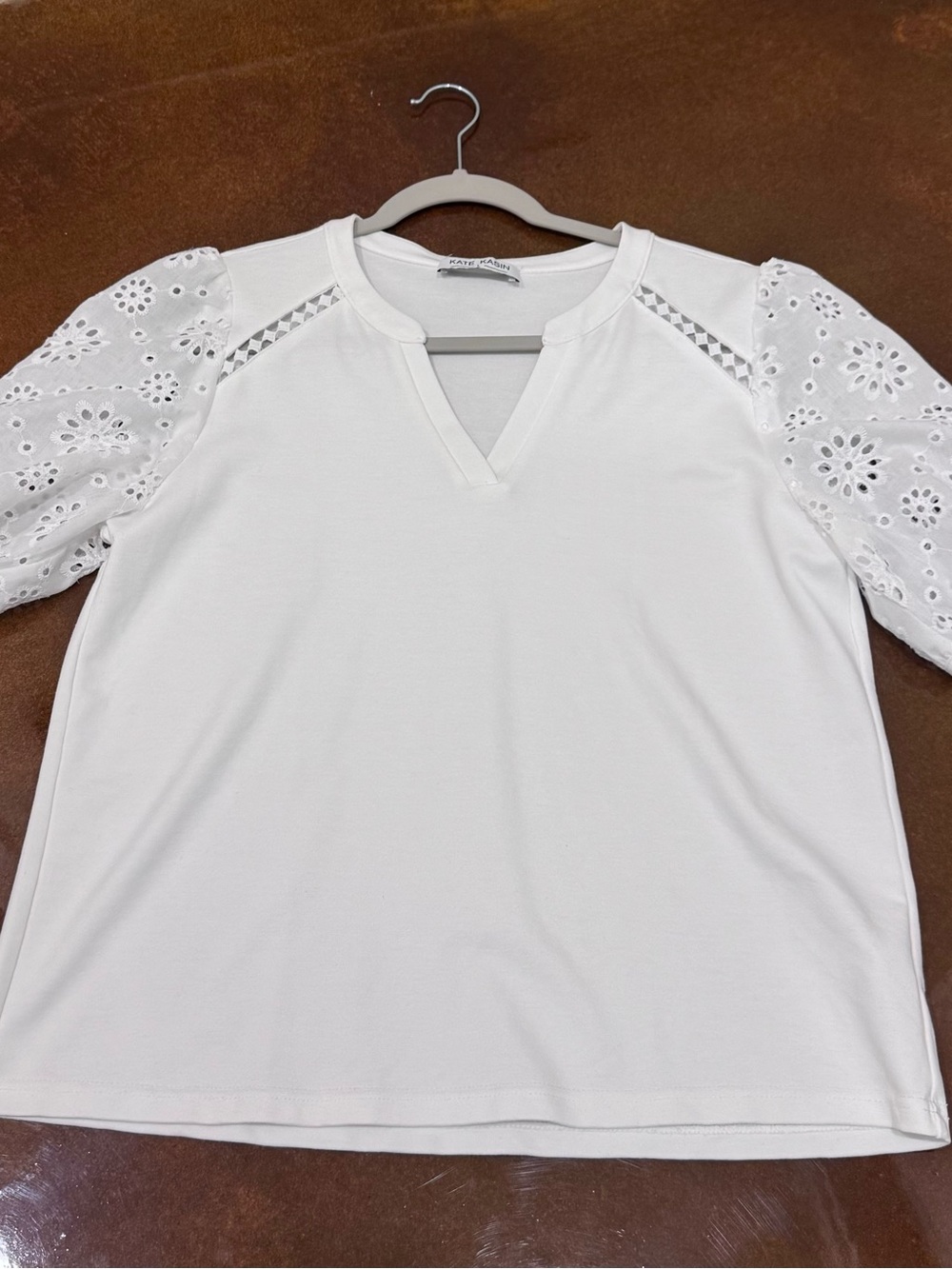 Lace Eyelet Sleeve White Women's Top by Dana Buchman